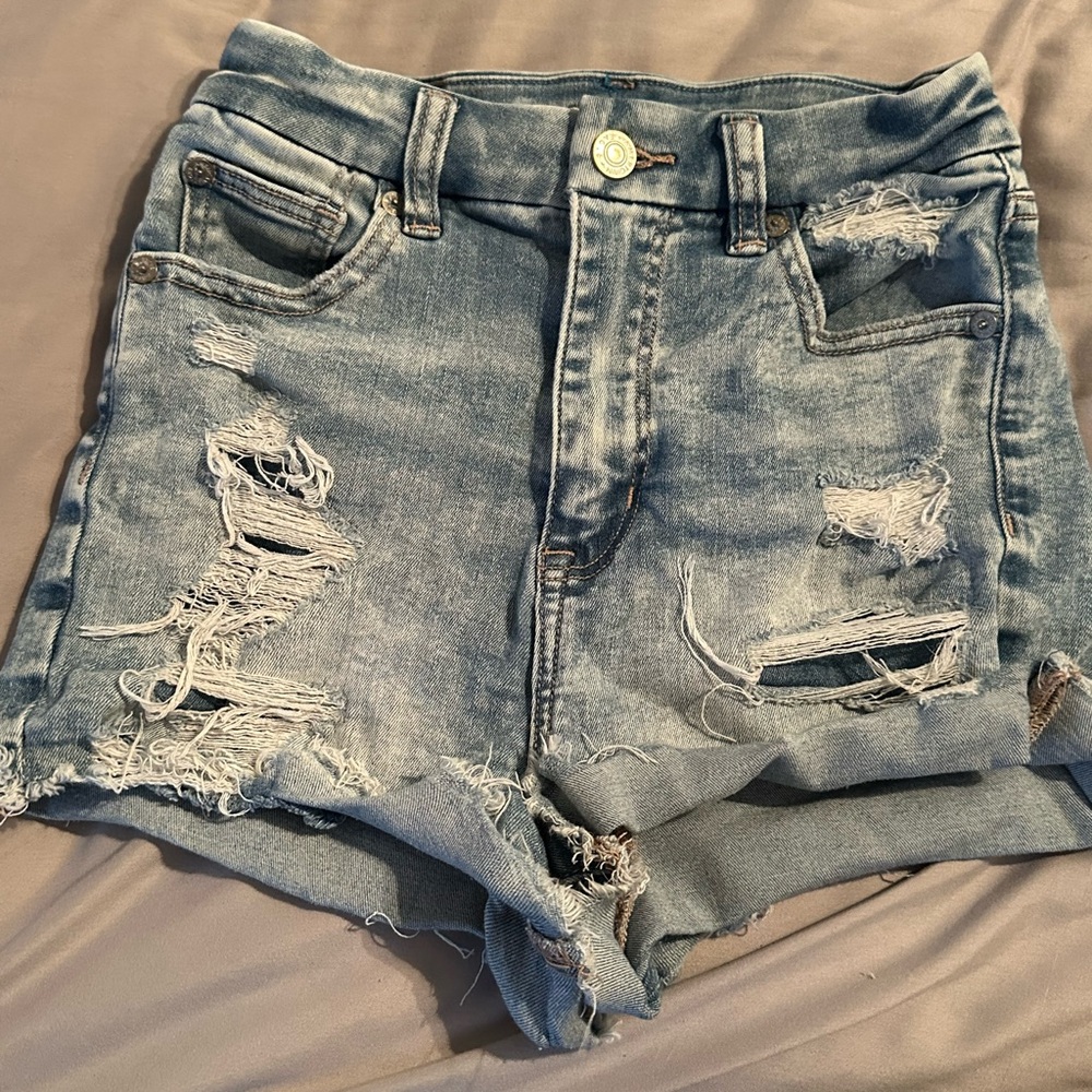 American Eagle Outfitters Blue Distressed Jean Shorts